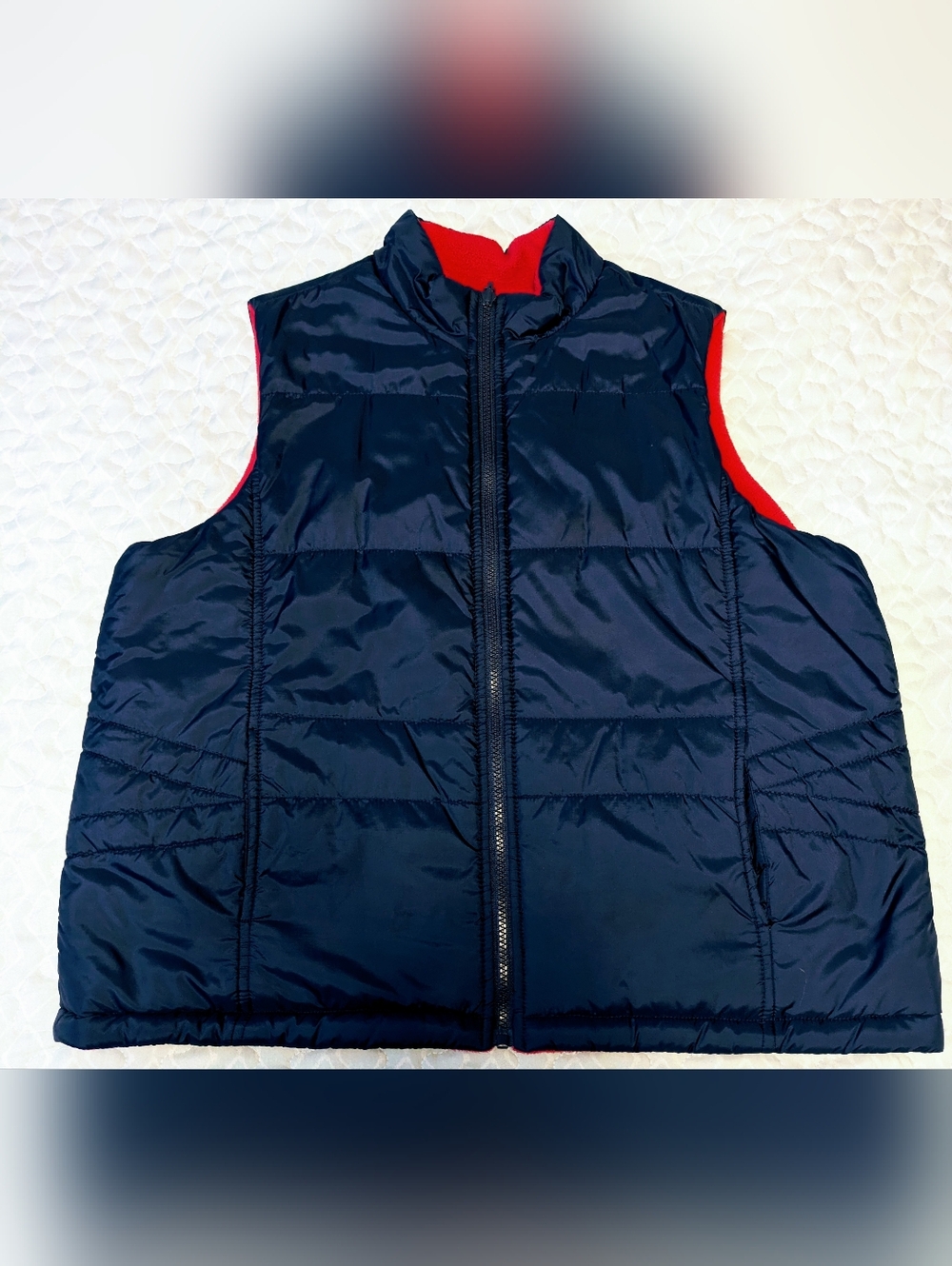Women's Size L Studio Works Reversible Navy Blue & Pink Puffer Vest